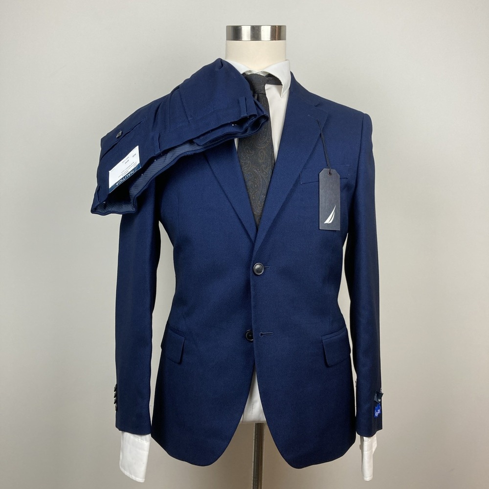 Nautica Men's‎ 2-Pc Suit Blue Birdseye Jacket Blazer 42R Pants 36W 32L